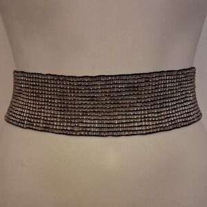 Vintage shiny GLASS BEADS on Black Elastic Strings Stretch Infinity Belt 28.5"